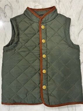 Starting Out Olive Green Quilted Vest with Brown Trim
